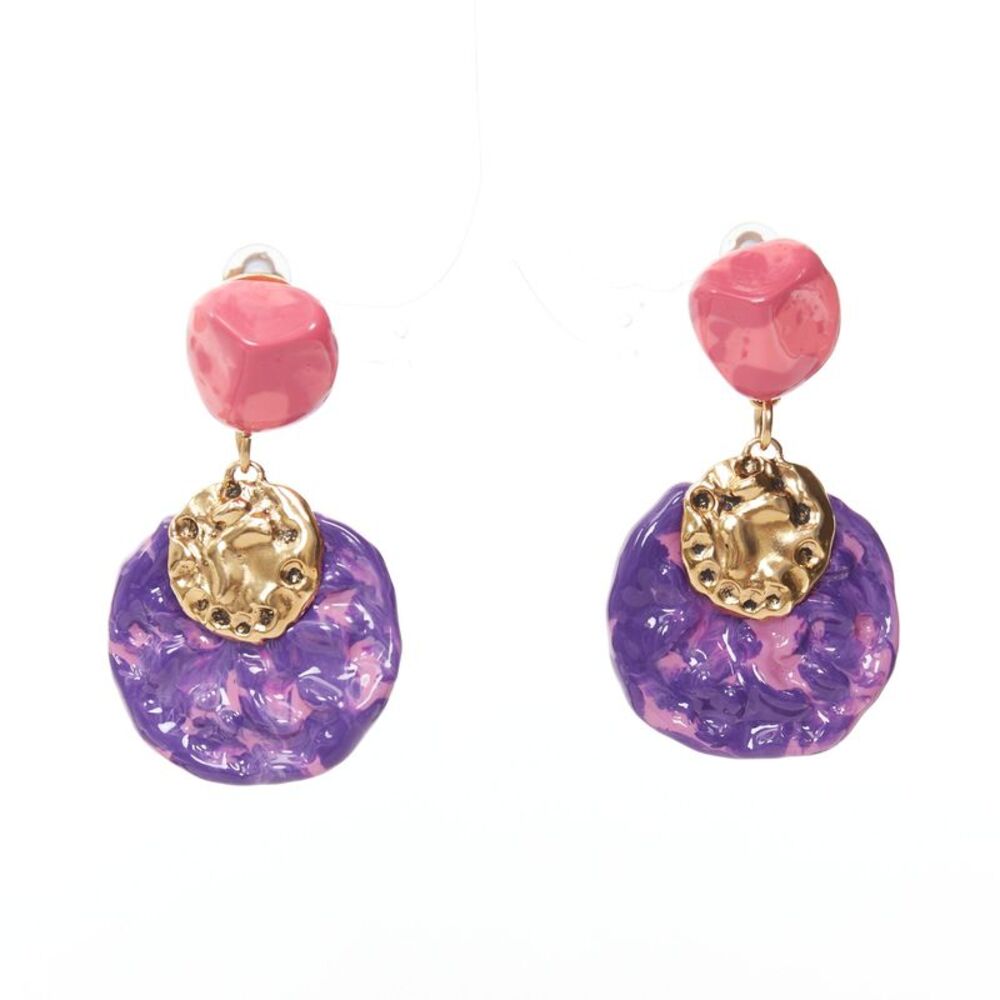 Saint Laurent Pink Purple Clip Earrings Pair